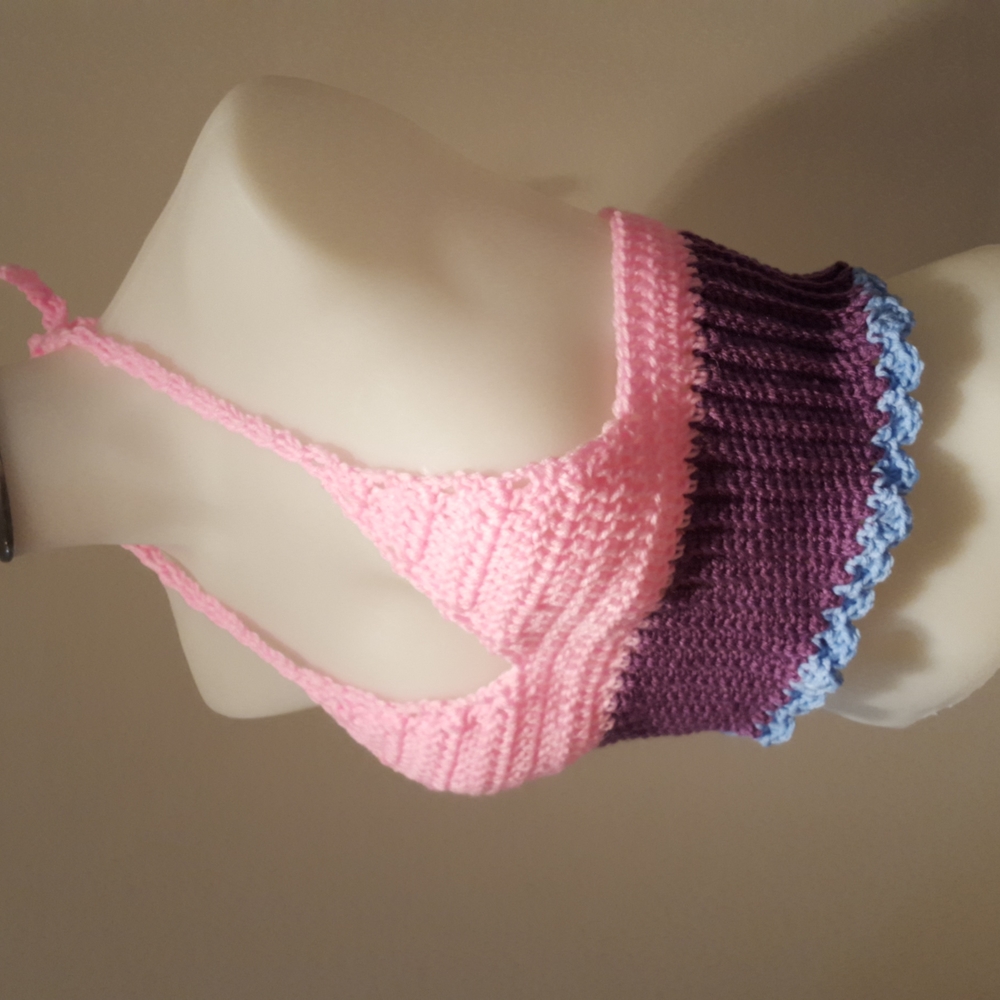 Crop top, corset back, hand crafted crochet by me, NWOT, pink,purple,blue - Picture 2 of 5